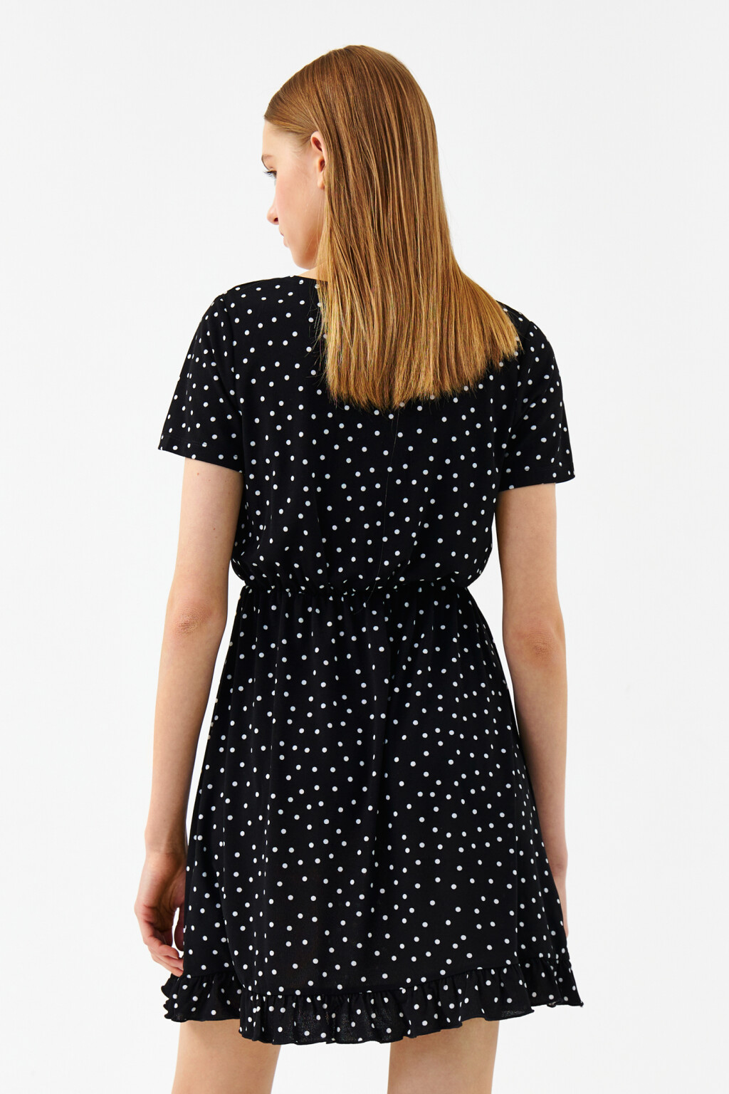 Платье мини с резинкой на талии и воланами - цвет черный - 2