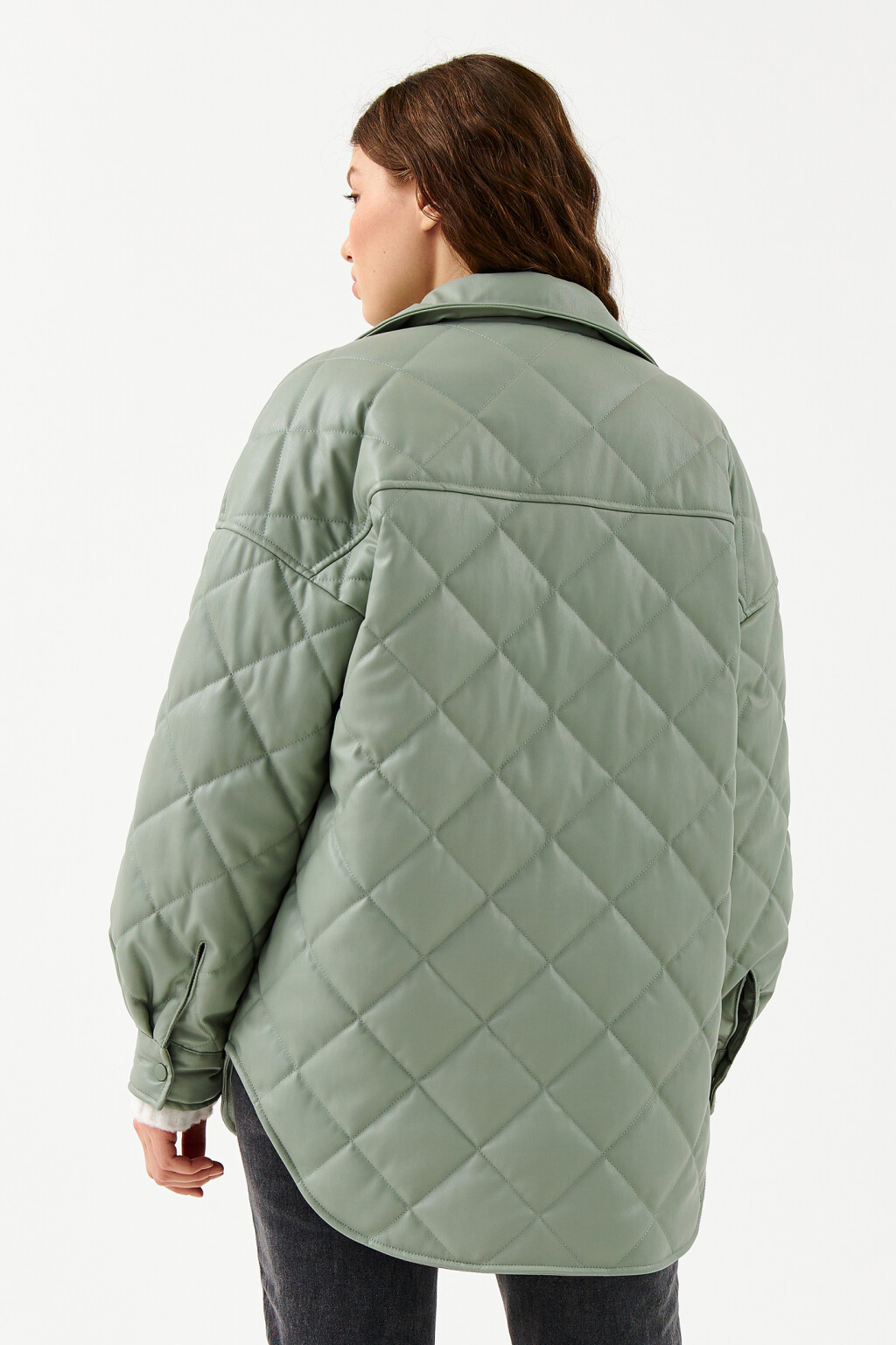 Куртка-рубашка из искусственной кожи - цвет зеленый - 2