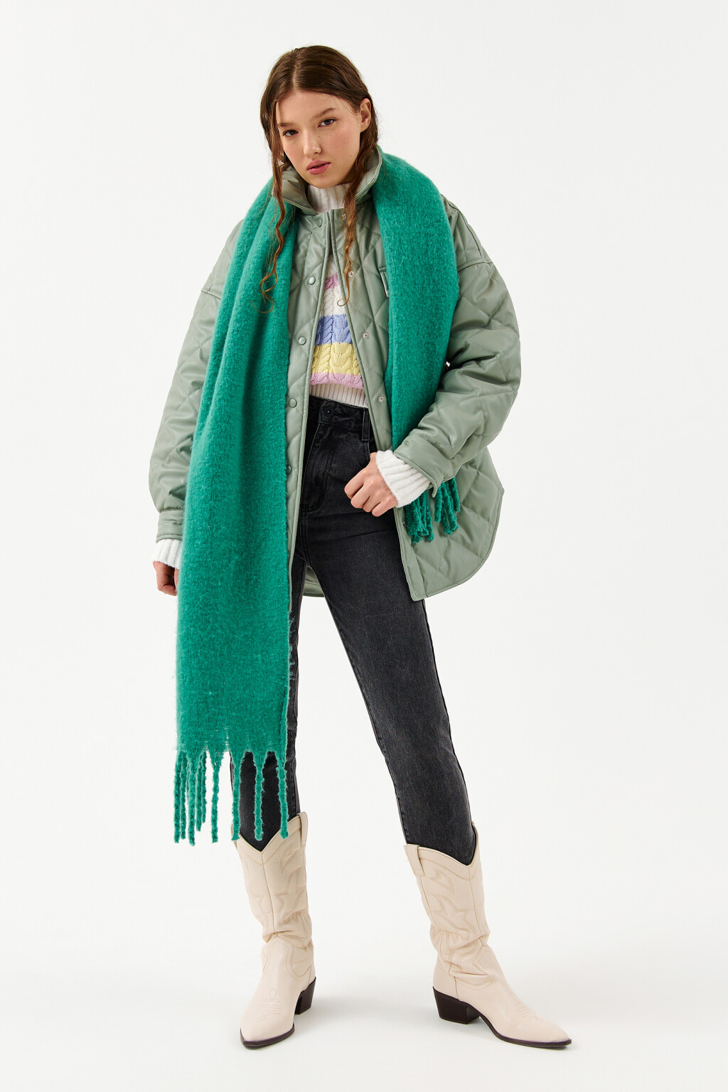 Куртка-рубашка из искусственной кожи - цвет зеленый - 4