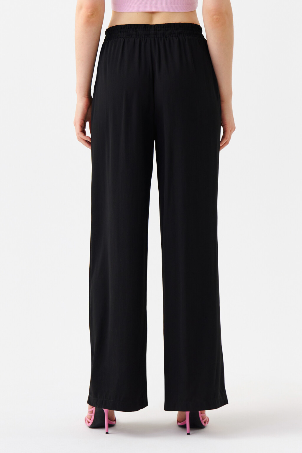 Брюки широкие с поясом на завязках - цвет черный - 2