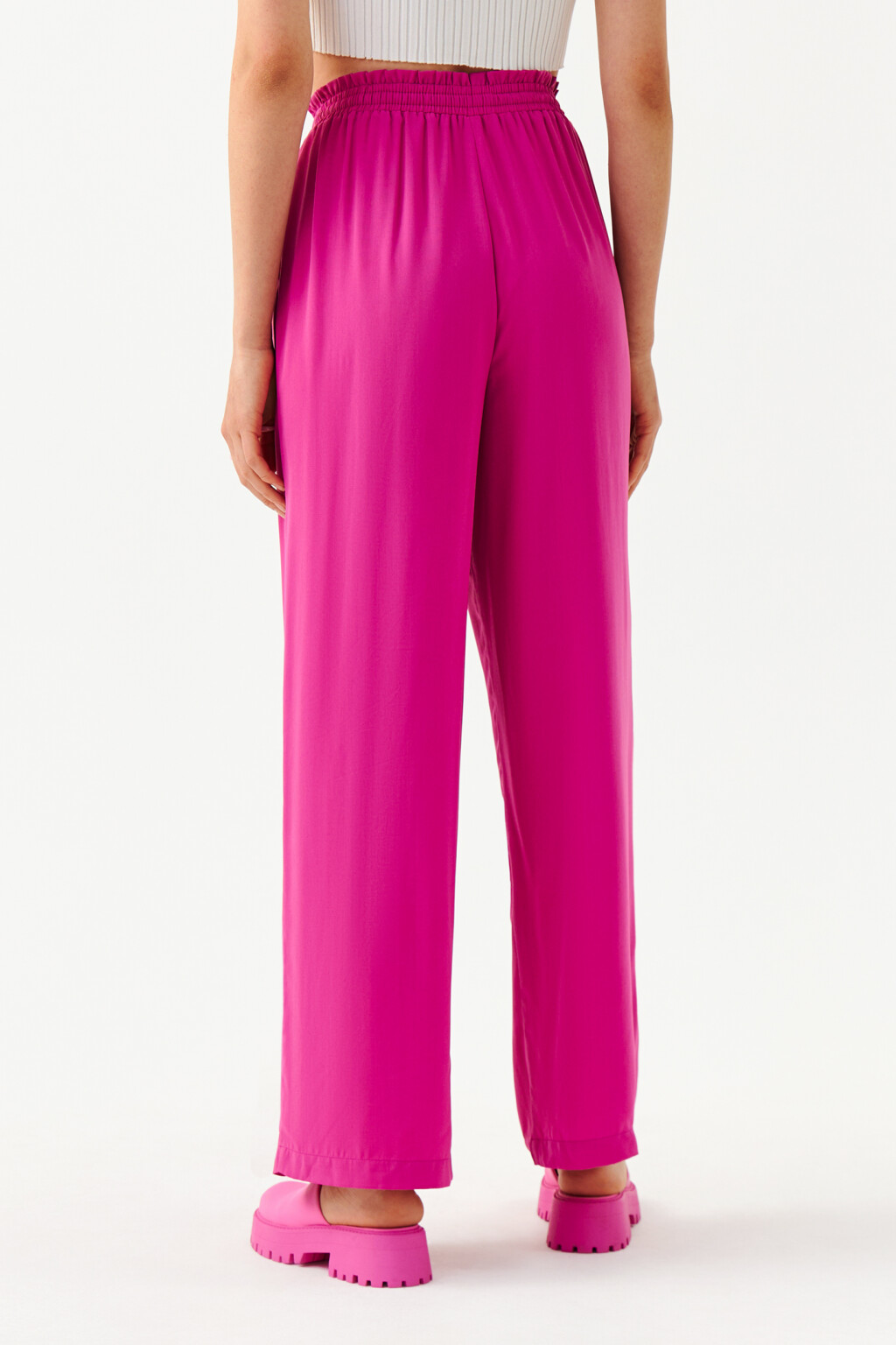 Брюки широкие с поясом на завязках - цвет розовый - 2