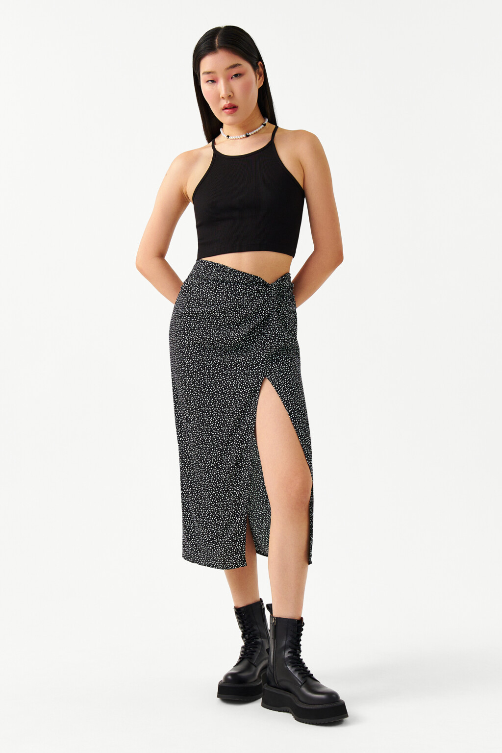 Юбка миди с длинным разрезом - цвет мультиколор - 4