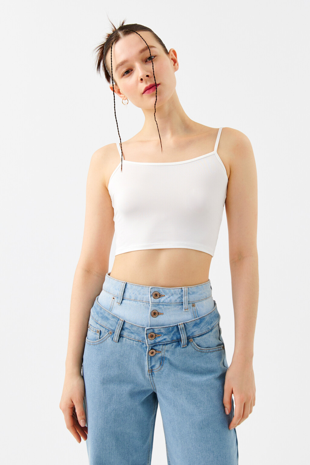 Топ-майка на тонких бретелях - цвет белый - 1