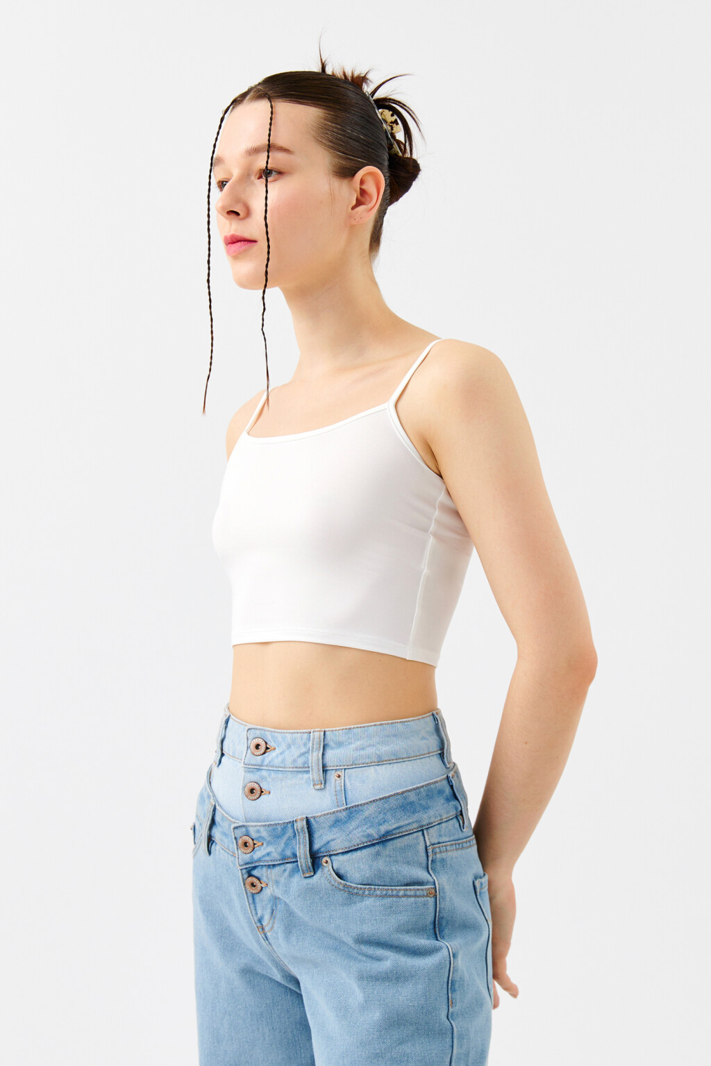 Топ-майка на тонких бретелях - цвет белый - 3