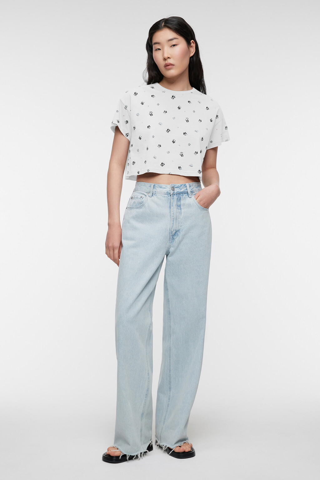 Футболка-топ хлопковая укороченная с принтом - цвет белый - 2