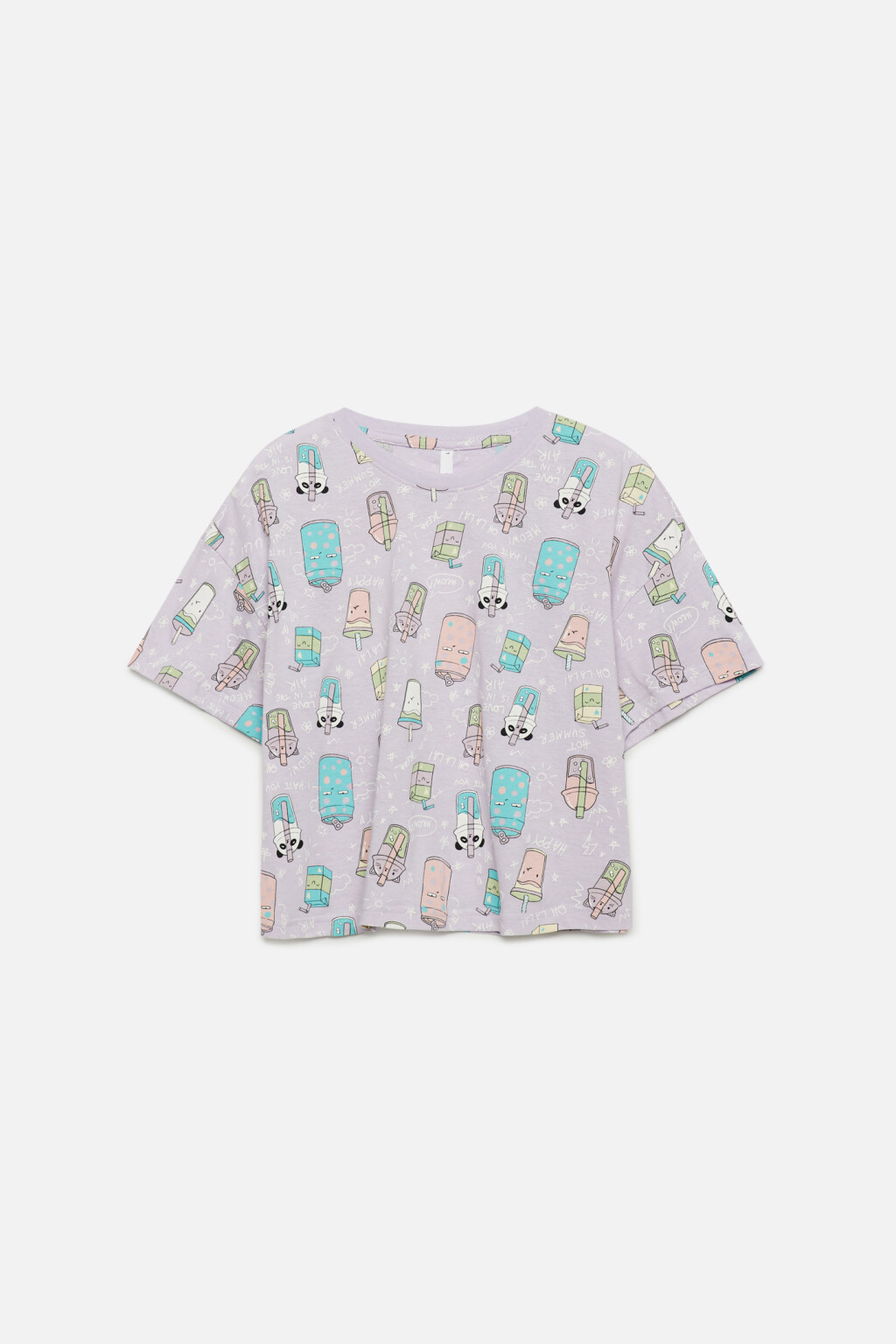 Футболка-топ хлопковая укороченная с принтом - цвет фиолетовый - 1