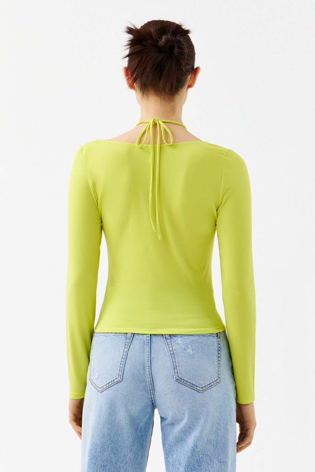 Лонгслив облегающий с завязками на шее - цвет зеленый - 2