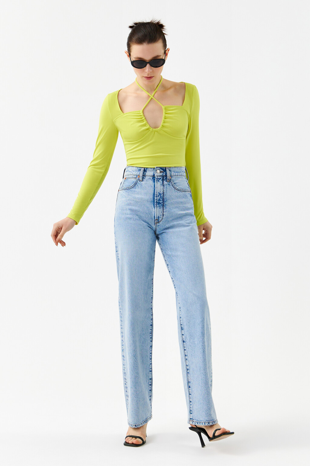 Лонгслив облегающий с завязками на шее - цвет зеленый - 4