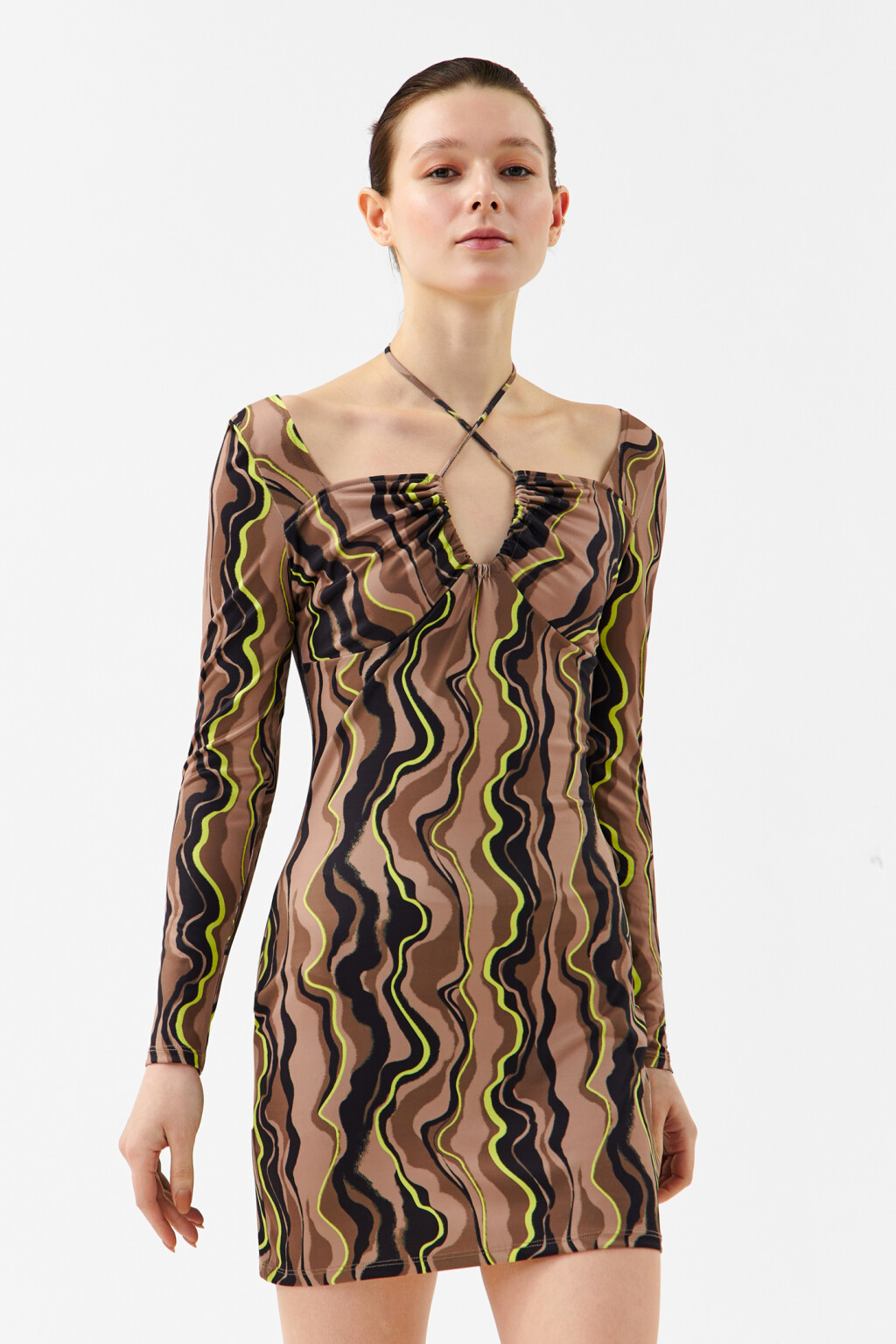 Платье облегающее с завязками на шее - цвет мультиколор - 1