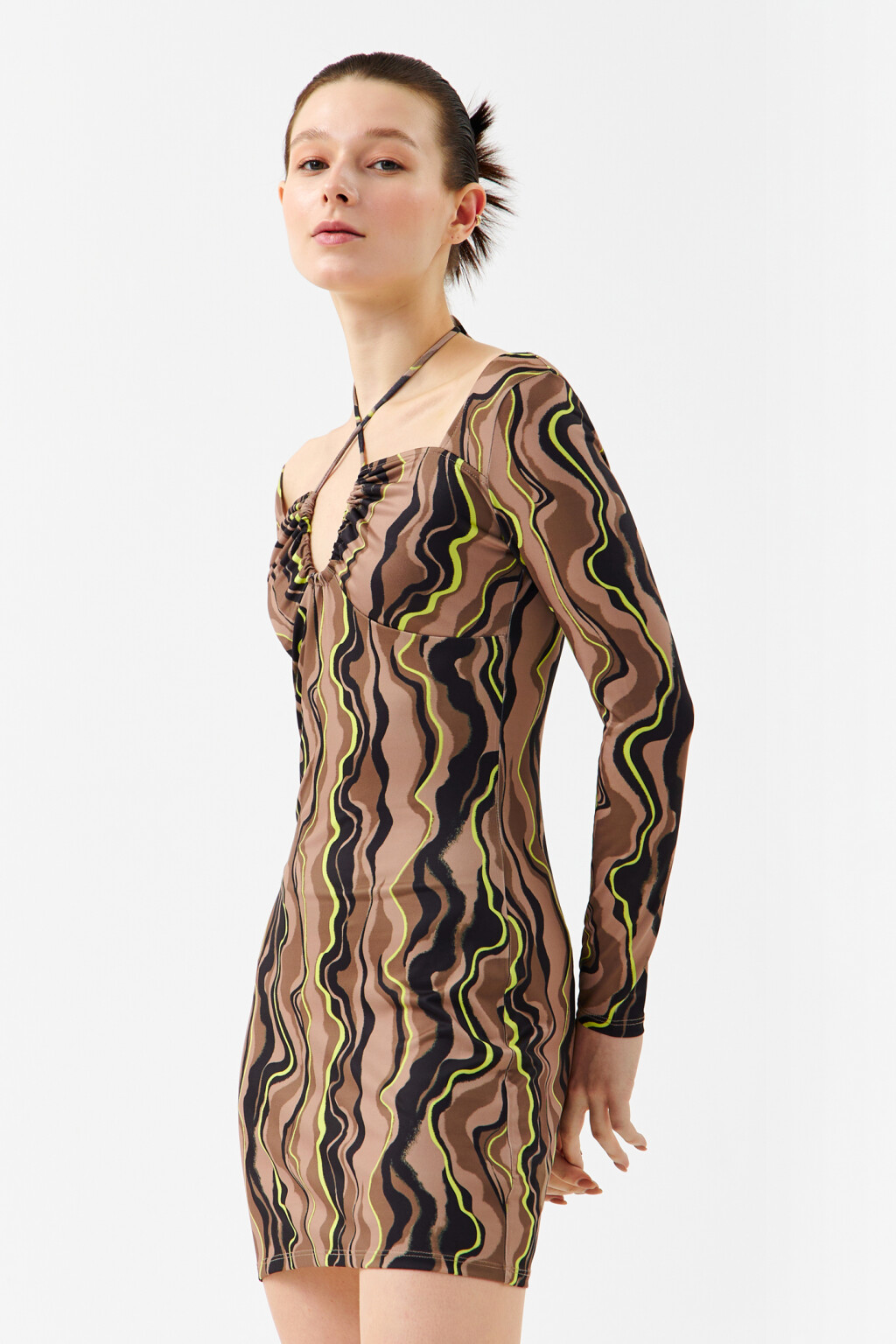 Платье облегающее с завязками на шее - цвет мультиколор - 3