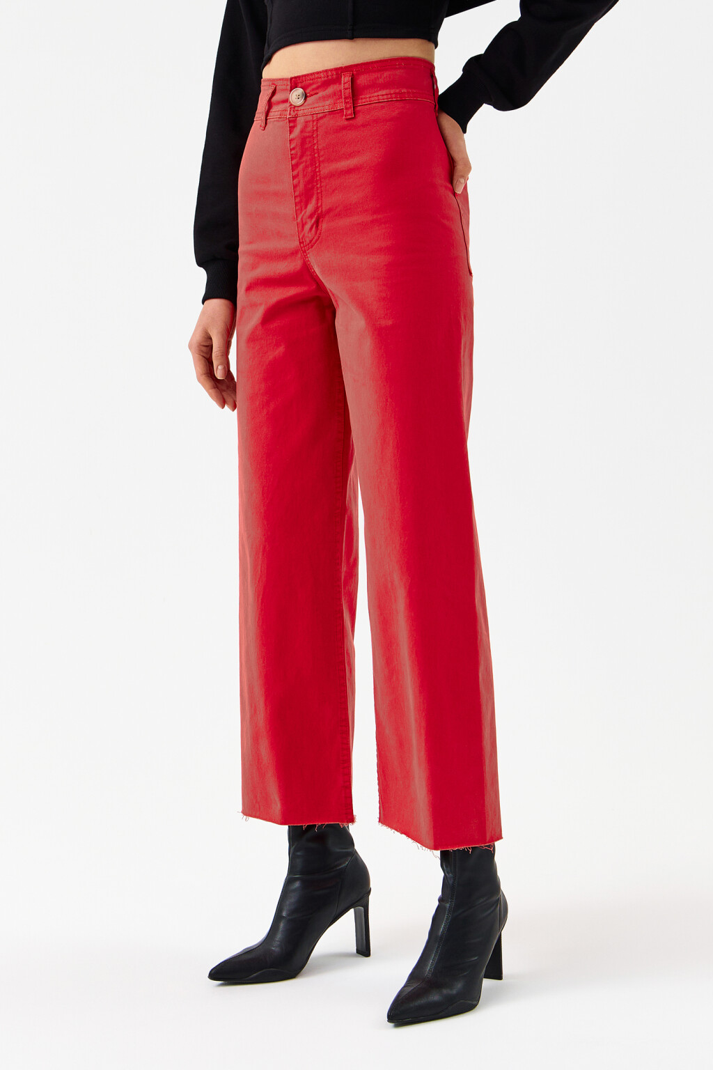 Джинсы широкие с обрезанными краями - цвет красный - 3