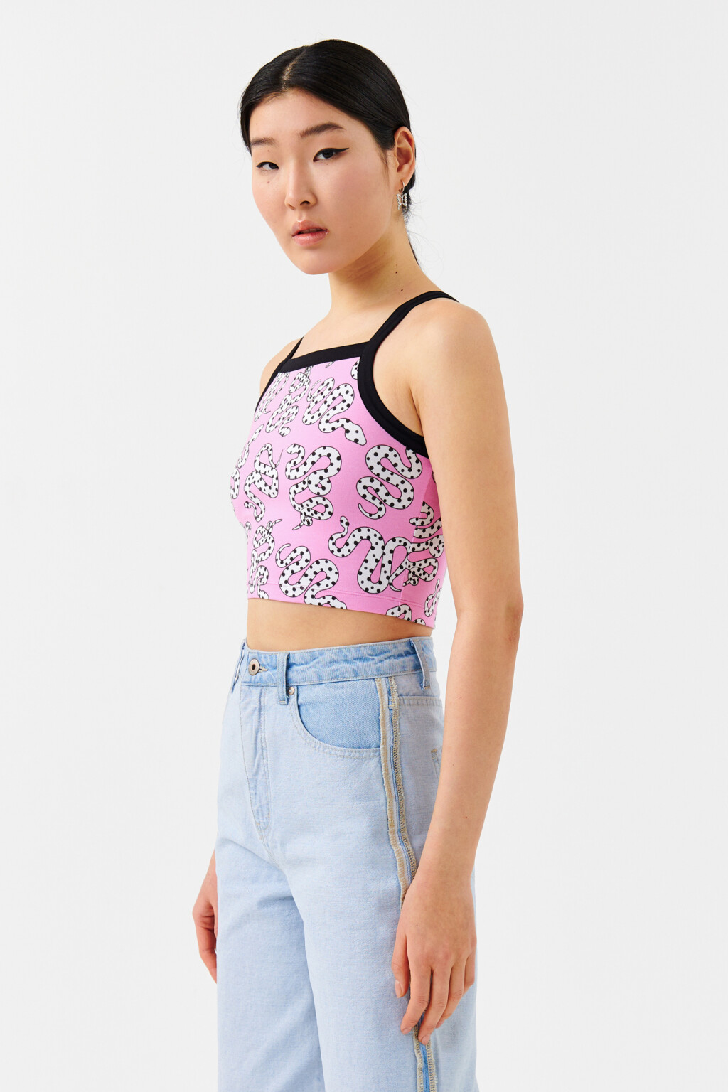 Кроп-топ хлопковый с принтом - цвет розовый - 2