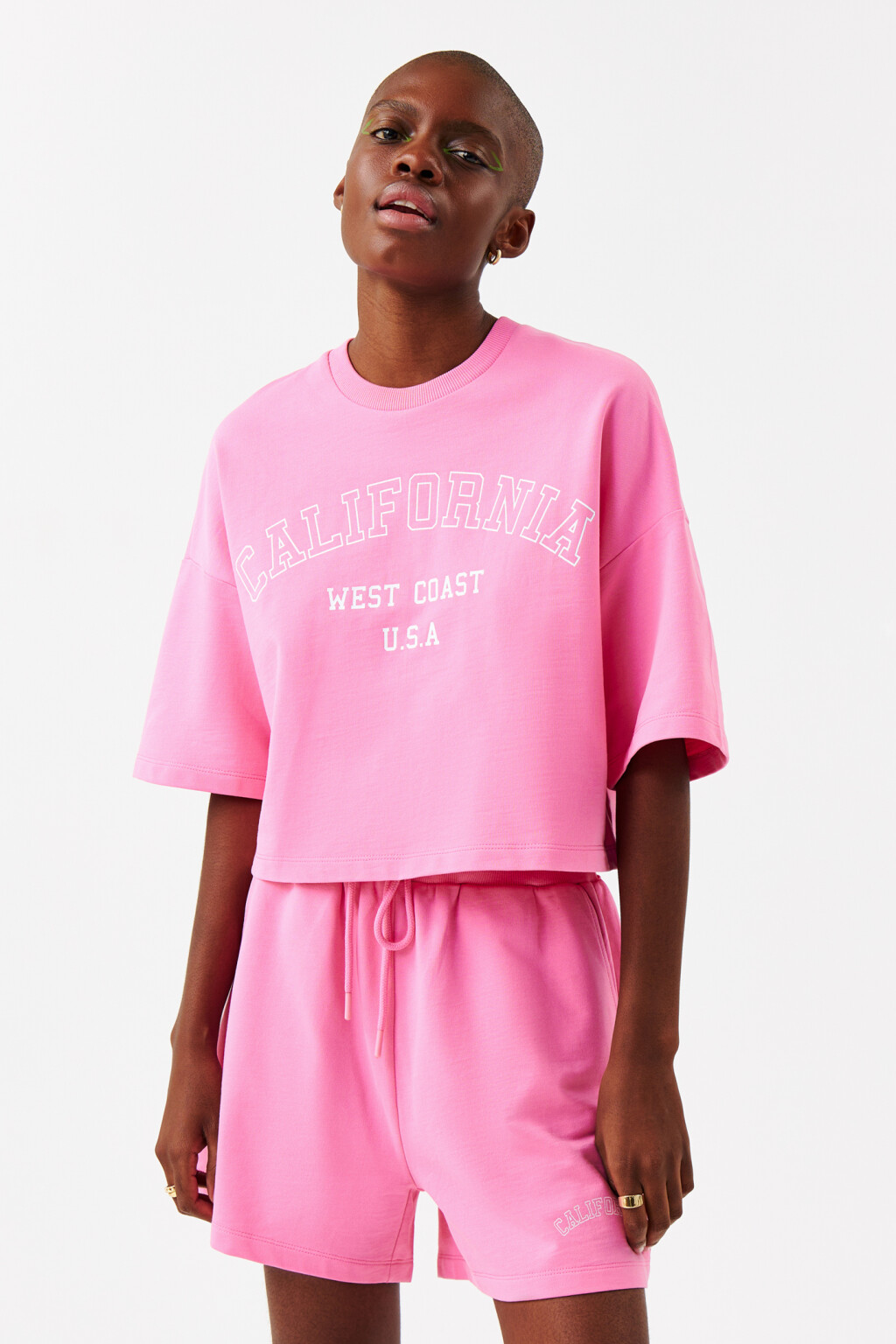 Футболка хлопковая с надписью california - цвет розовый - 1