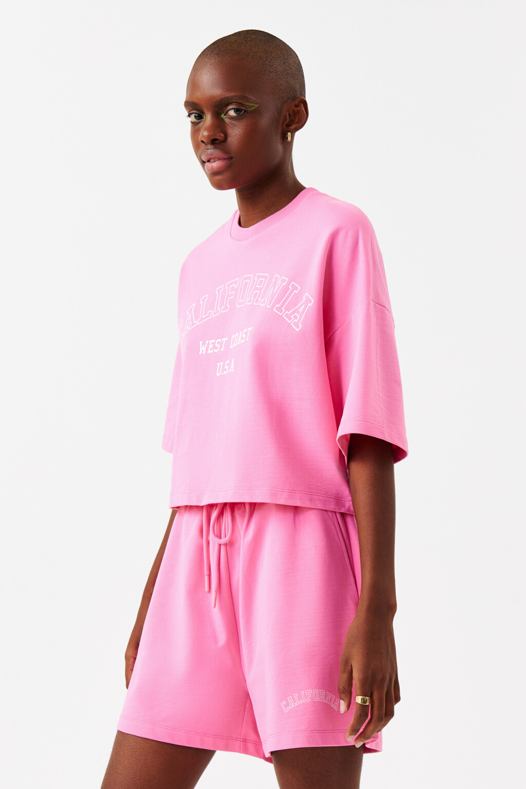 Футболка хлопковая с надписью california - цвет розовый - 2