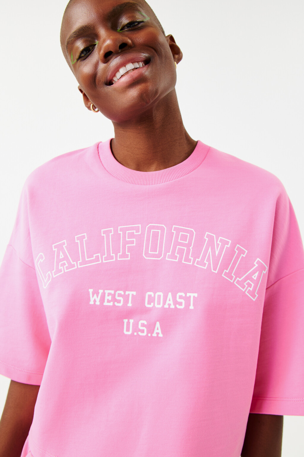 Футболка хлопковая с надписью california - цвет розовый - 7
