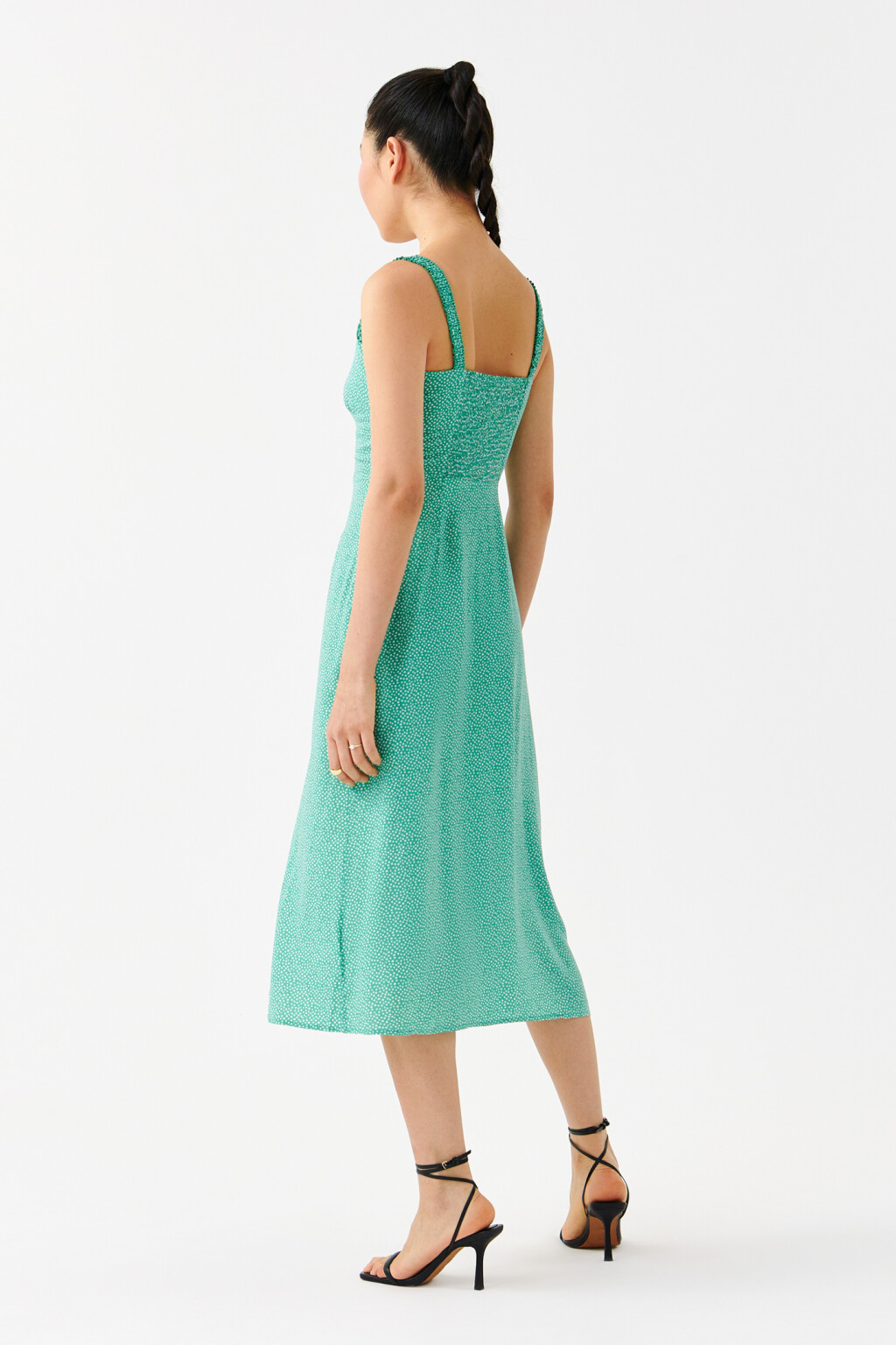 Платье-сарафан приталенное с разрезом - цвет зеленый - 2