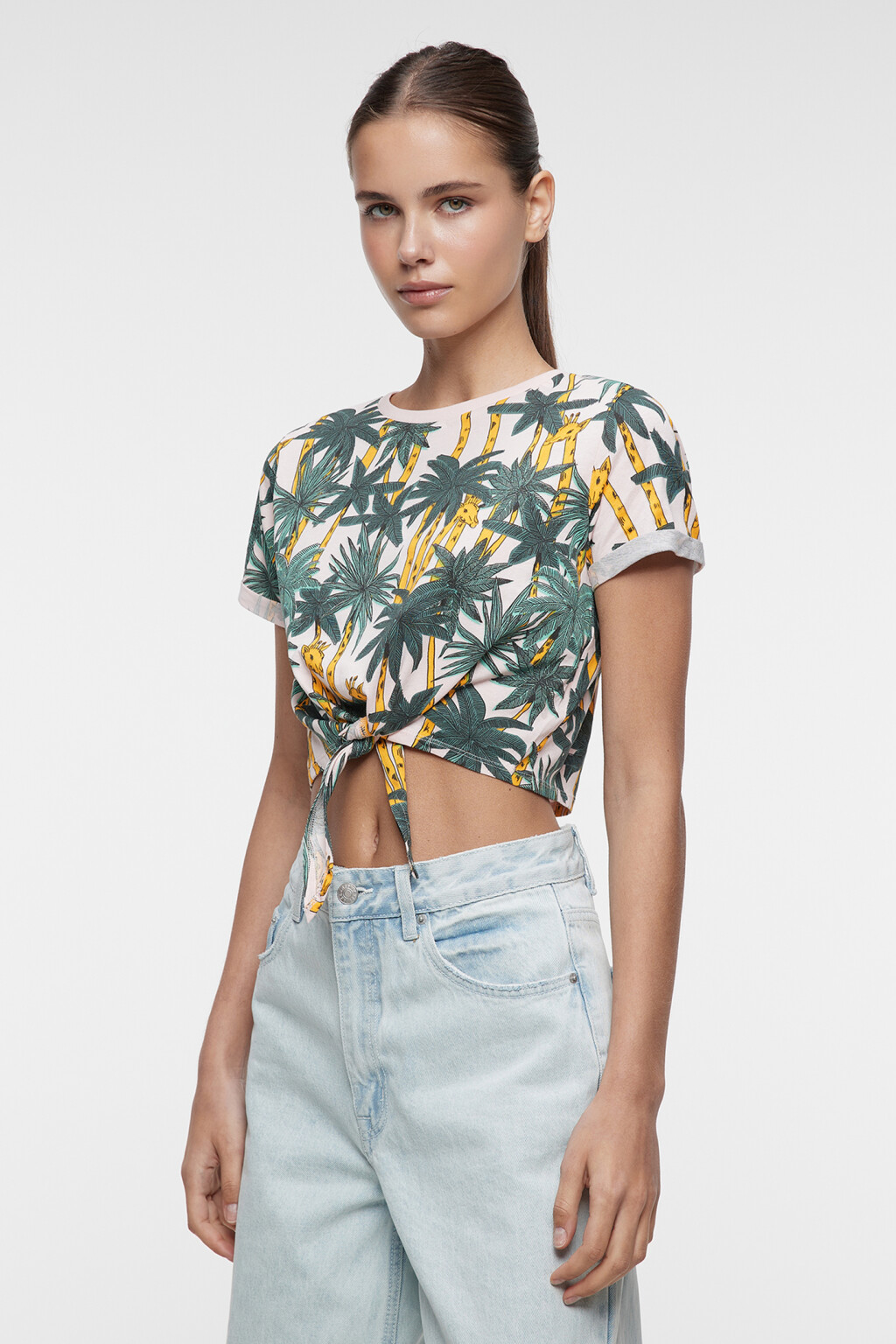 Футболка-топ хлопковая с завязками на талии - цвет розовый - 2