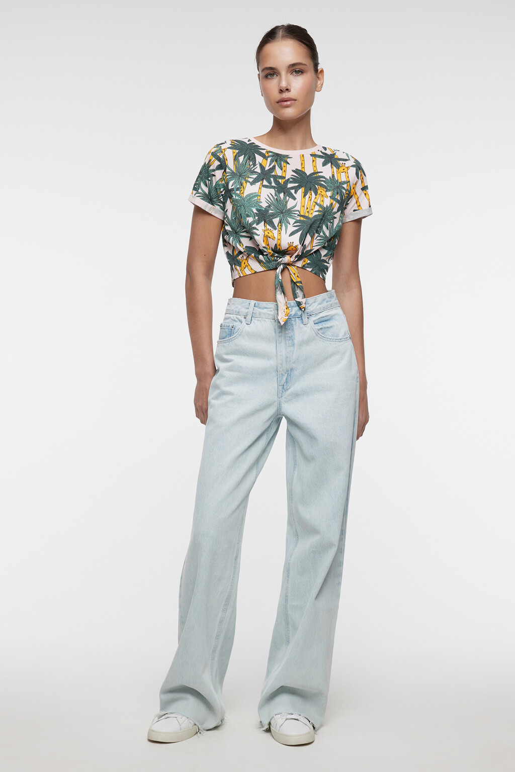 Футболка-топ хлопковая с завязками на талии - цвет розовый - 4