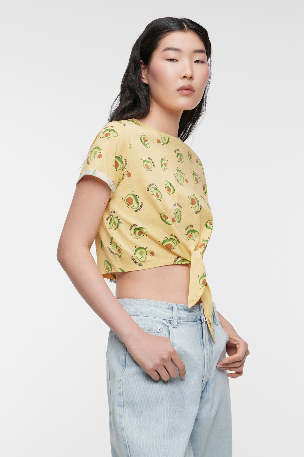 Футболка-топ хлопковая с завязками на талии - цвет желтый - 2