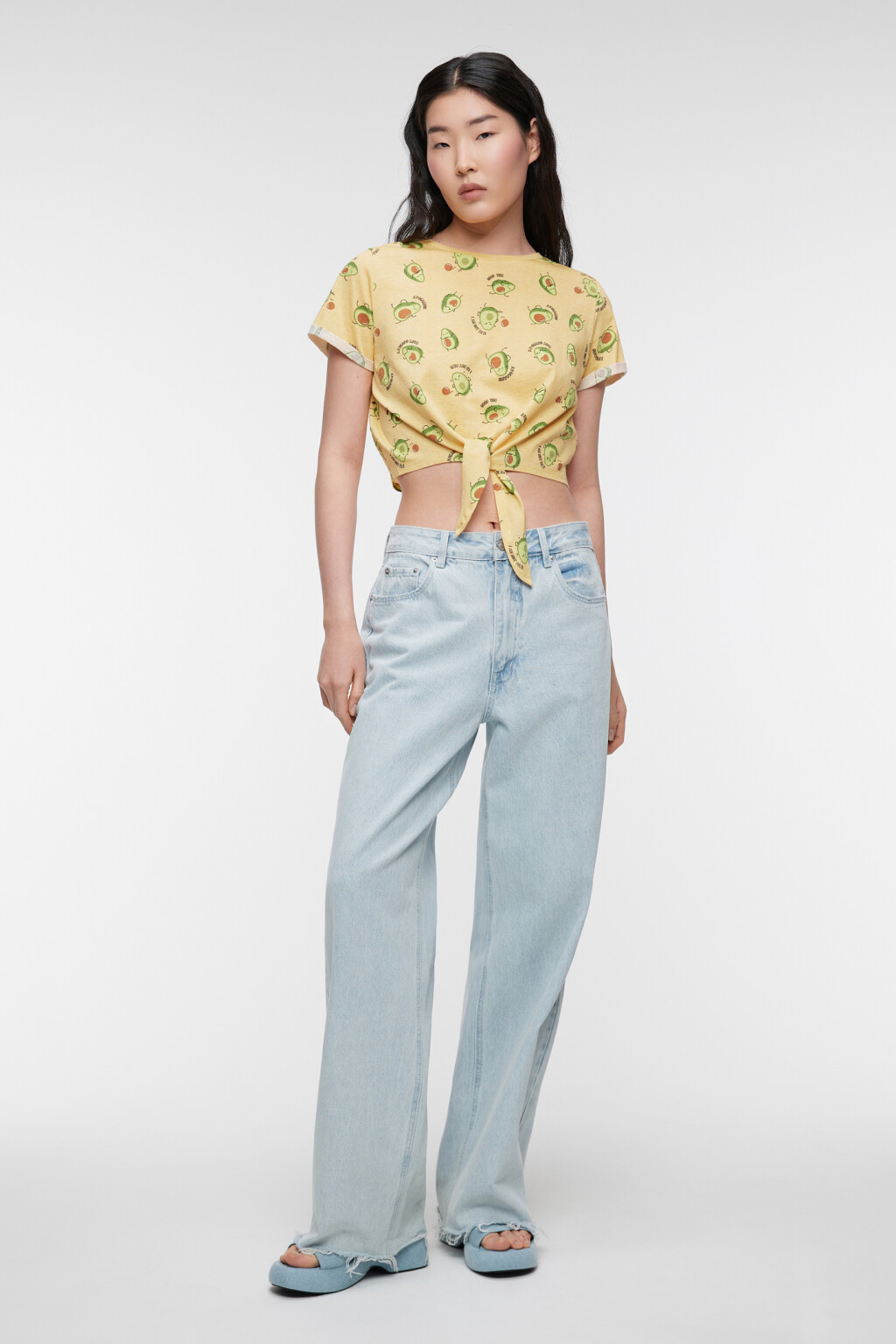 Футболка-топ хлопковая с завязками на талии - цвет желтый - 4