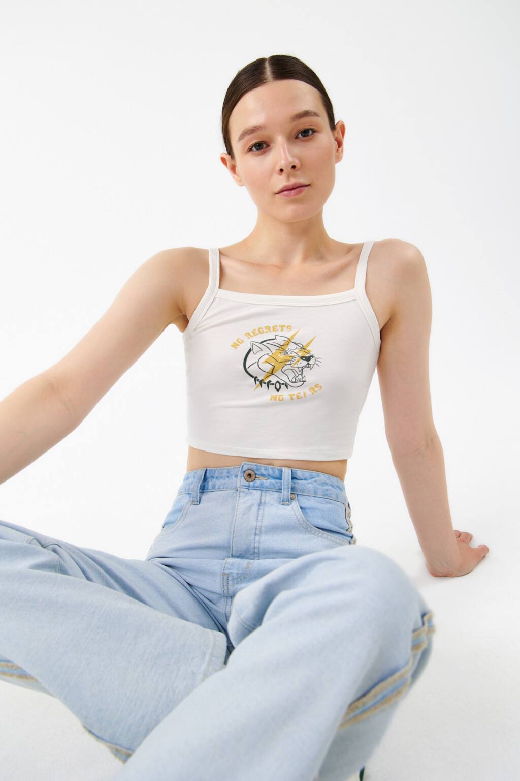 Топ-майка укороченный с принтом - цвет бежевый - 7