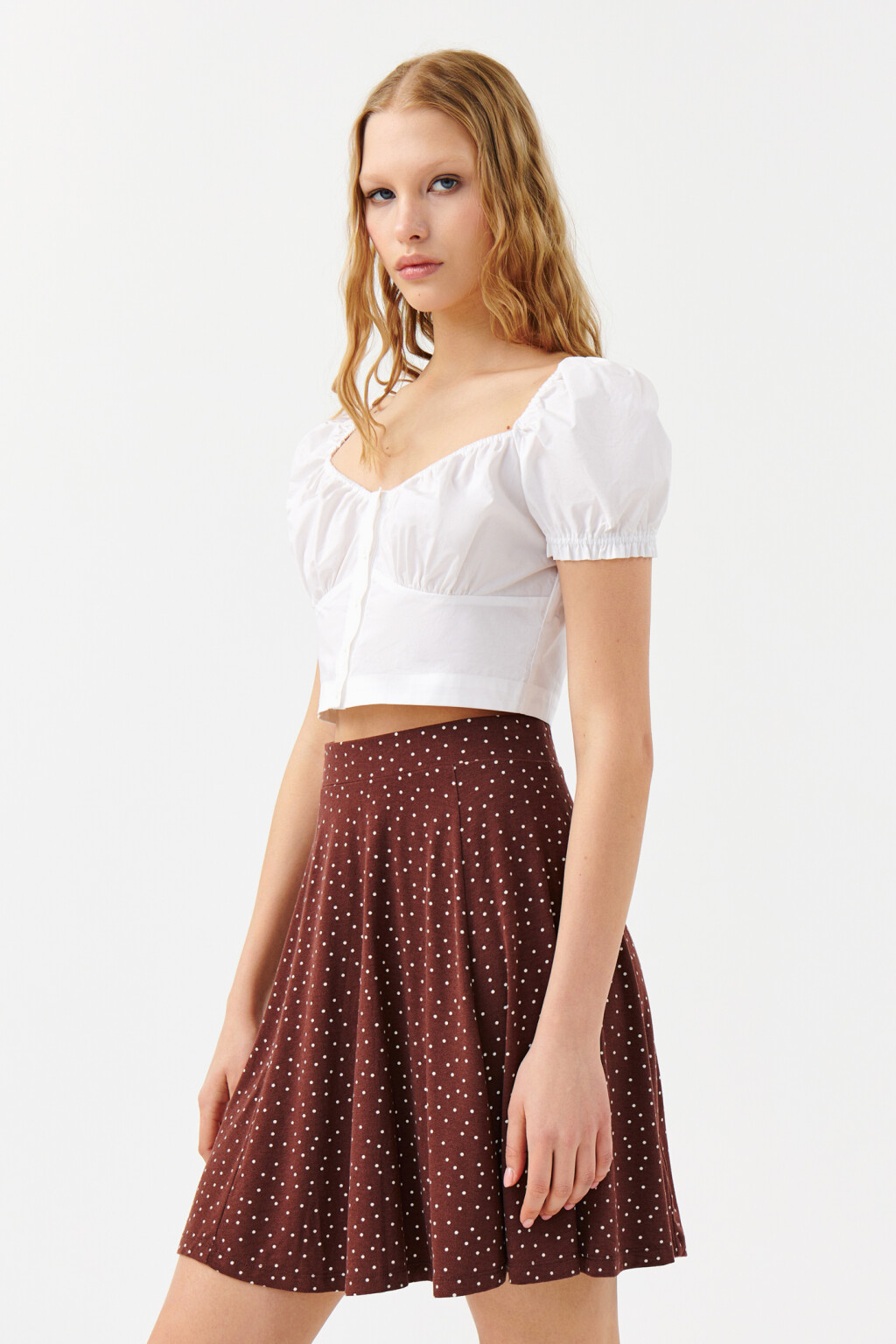 Блузка укороченная с вырезом каре - цвет белый - 3