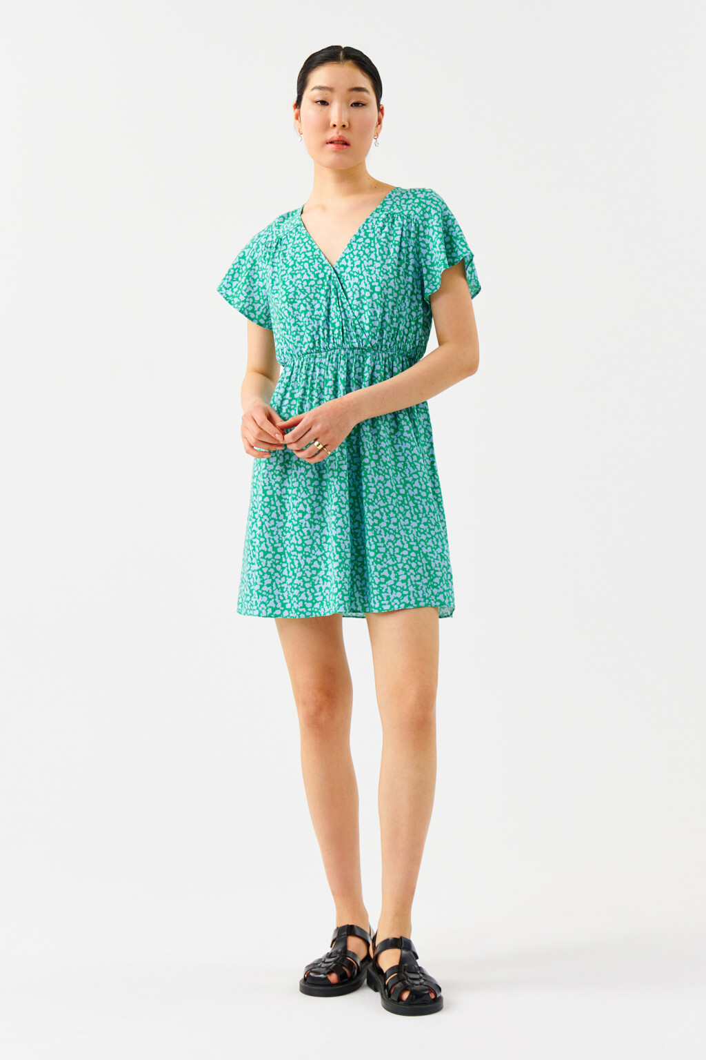 Платье мини с завязками на спине - цвет зеленый - 4