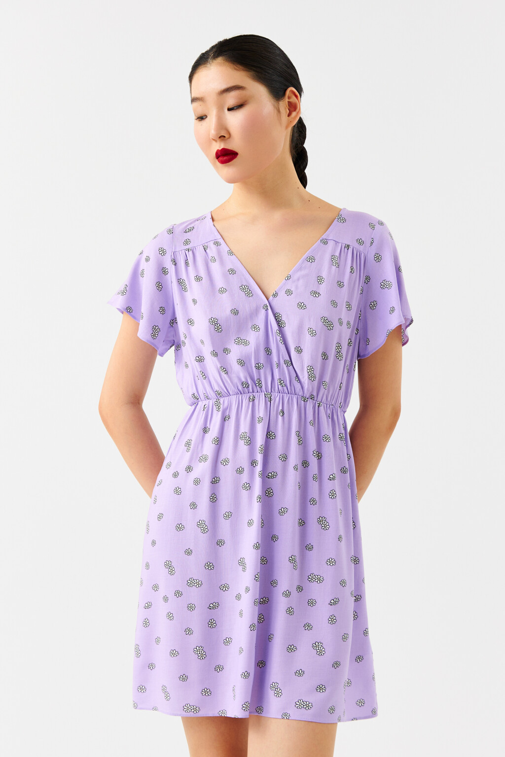 Платье мини с завязками на спине - цвет фиолетовый - 1