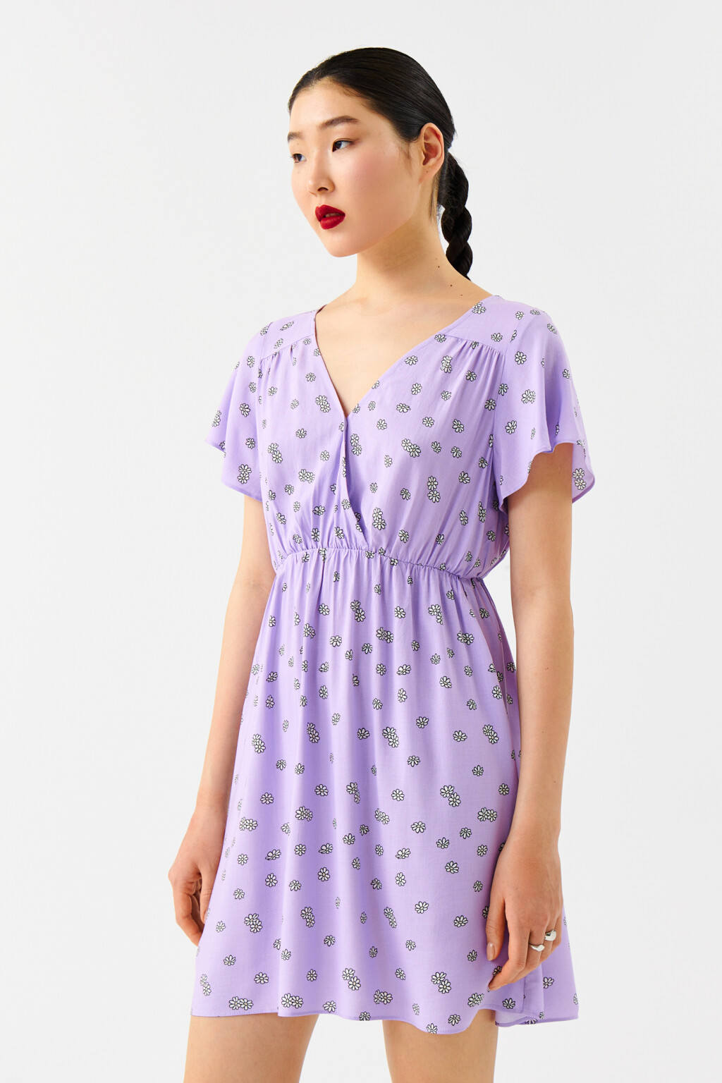 Платье мини с завязками на спине - цвет фиолетовый - 3