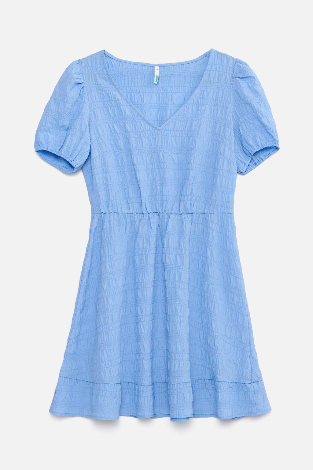 Платье мини с короткими рукавами-фонариками - цвет голубой - 7
