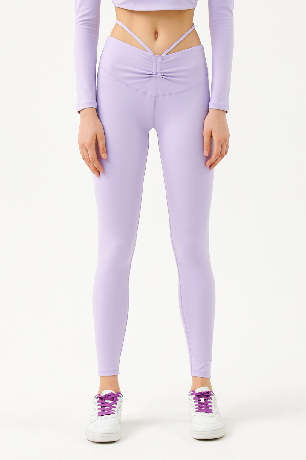 Леггинсы спортивные со шнуровкой на талии - цвет сиреневый - 1