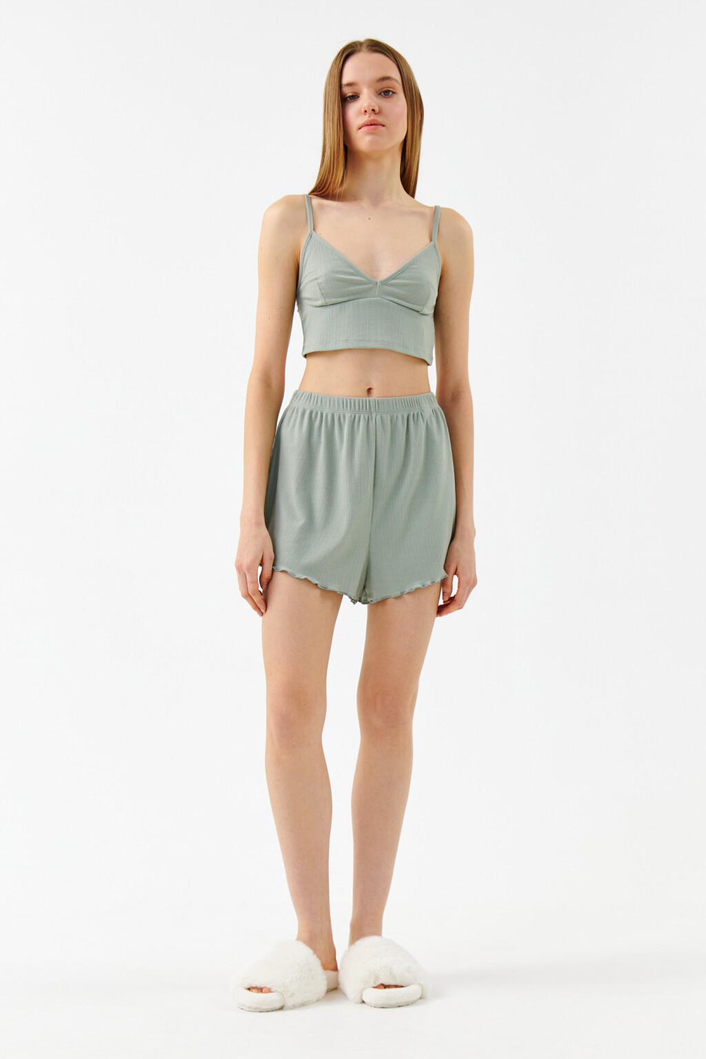 Шорты домашние в рубчик - цвет зеленый - 4