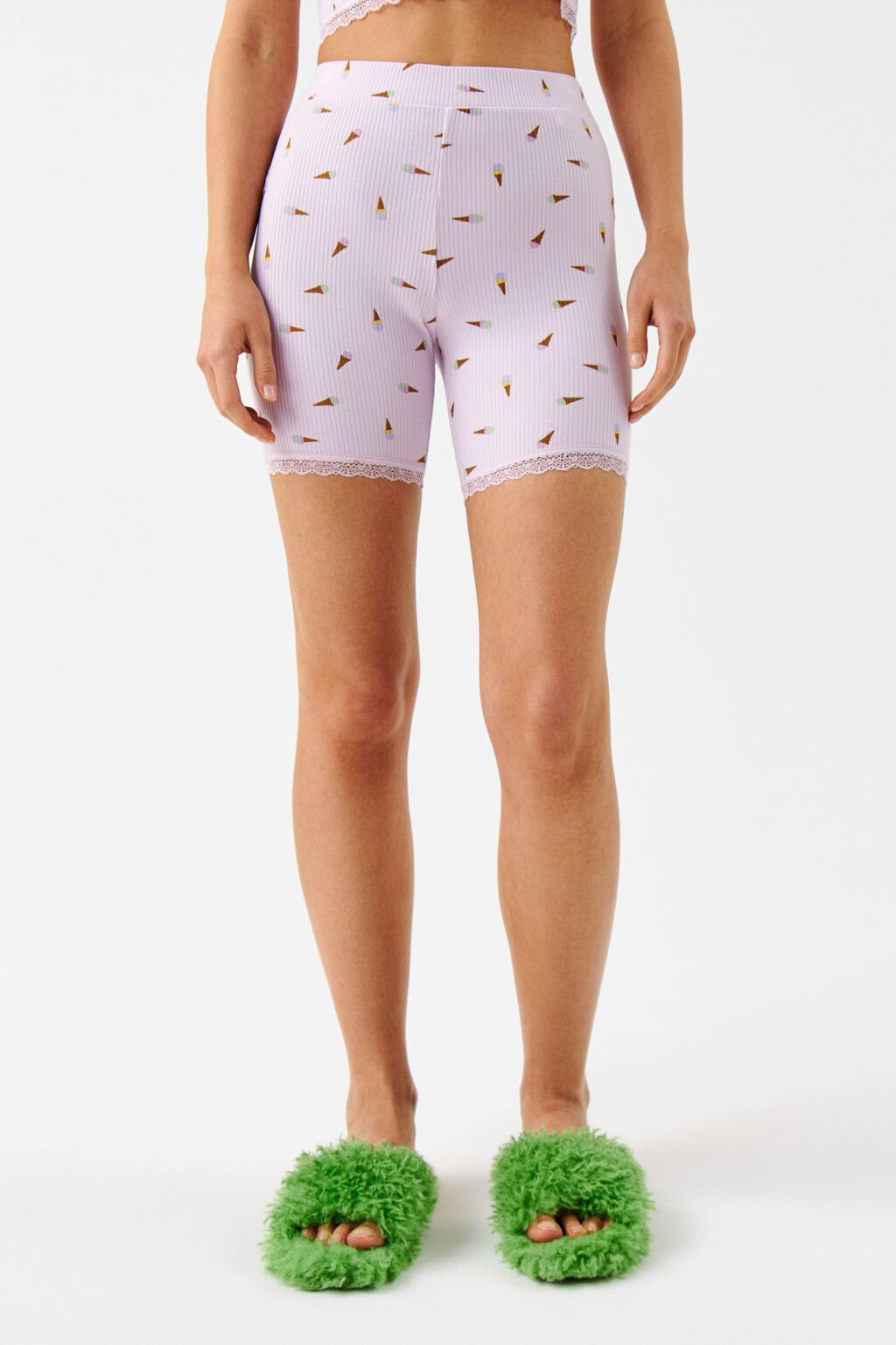 Шорты-велосипедки домашние с кружевом - цвет сиреневый - 1