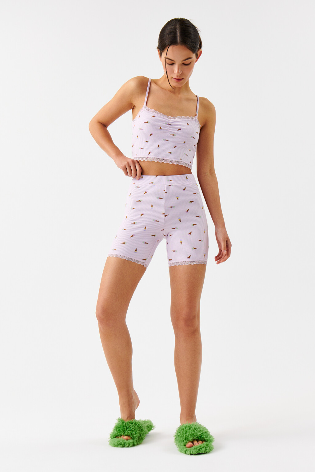 Шорты-велосипедки домашние с кружевом - цвет сиреневый - 4