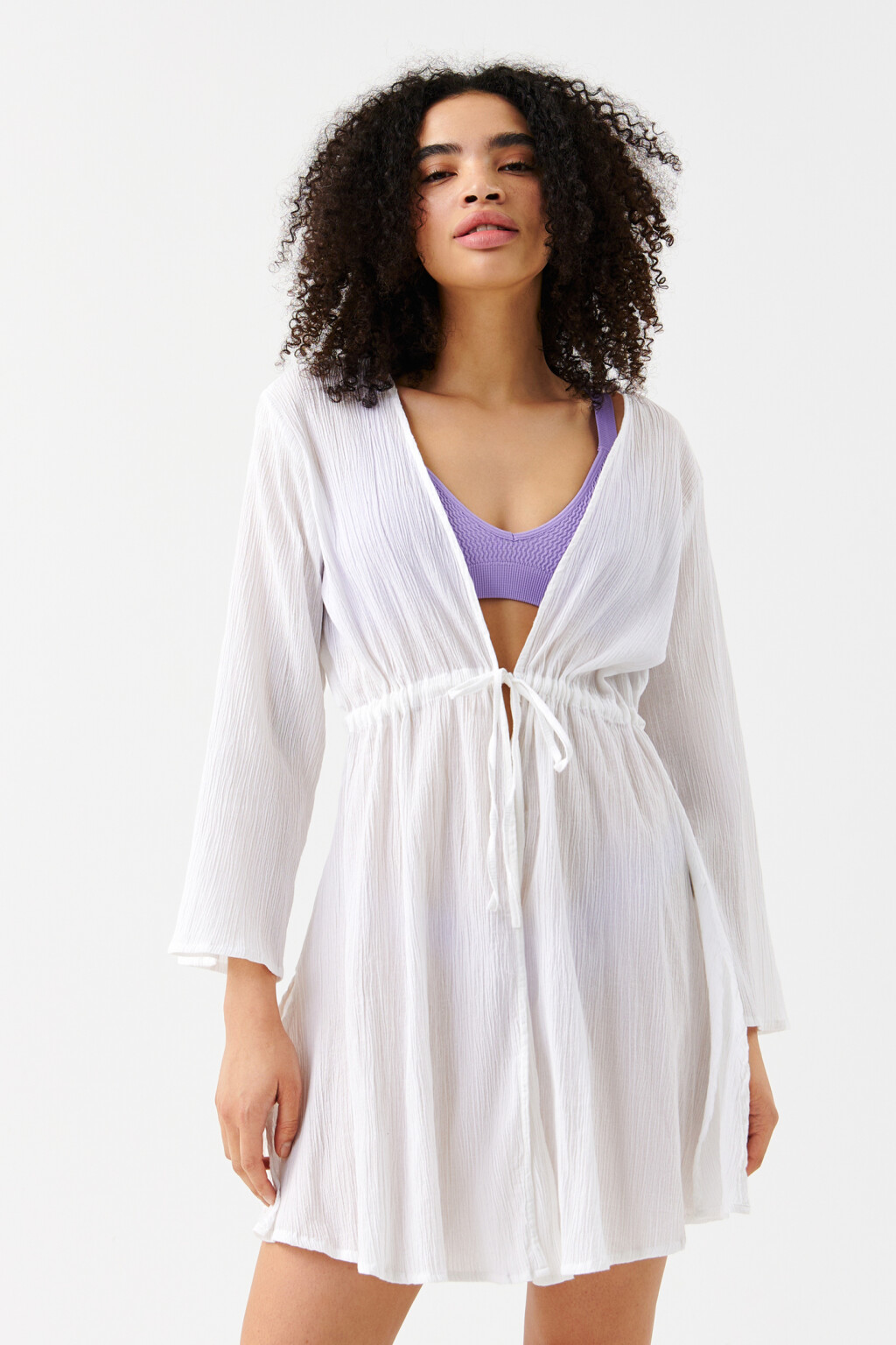 Туника-халат пляжная хлопковая - цвет белый - 2