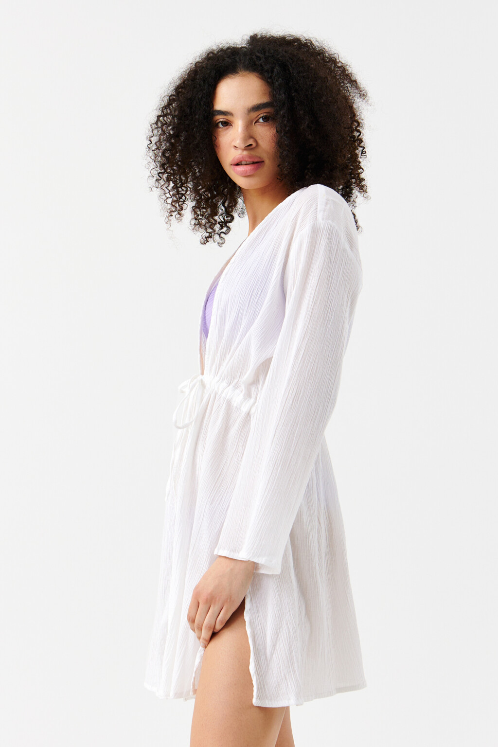 Туника-халат пляжная хлопковая - цвет белый - 3