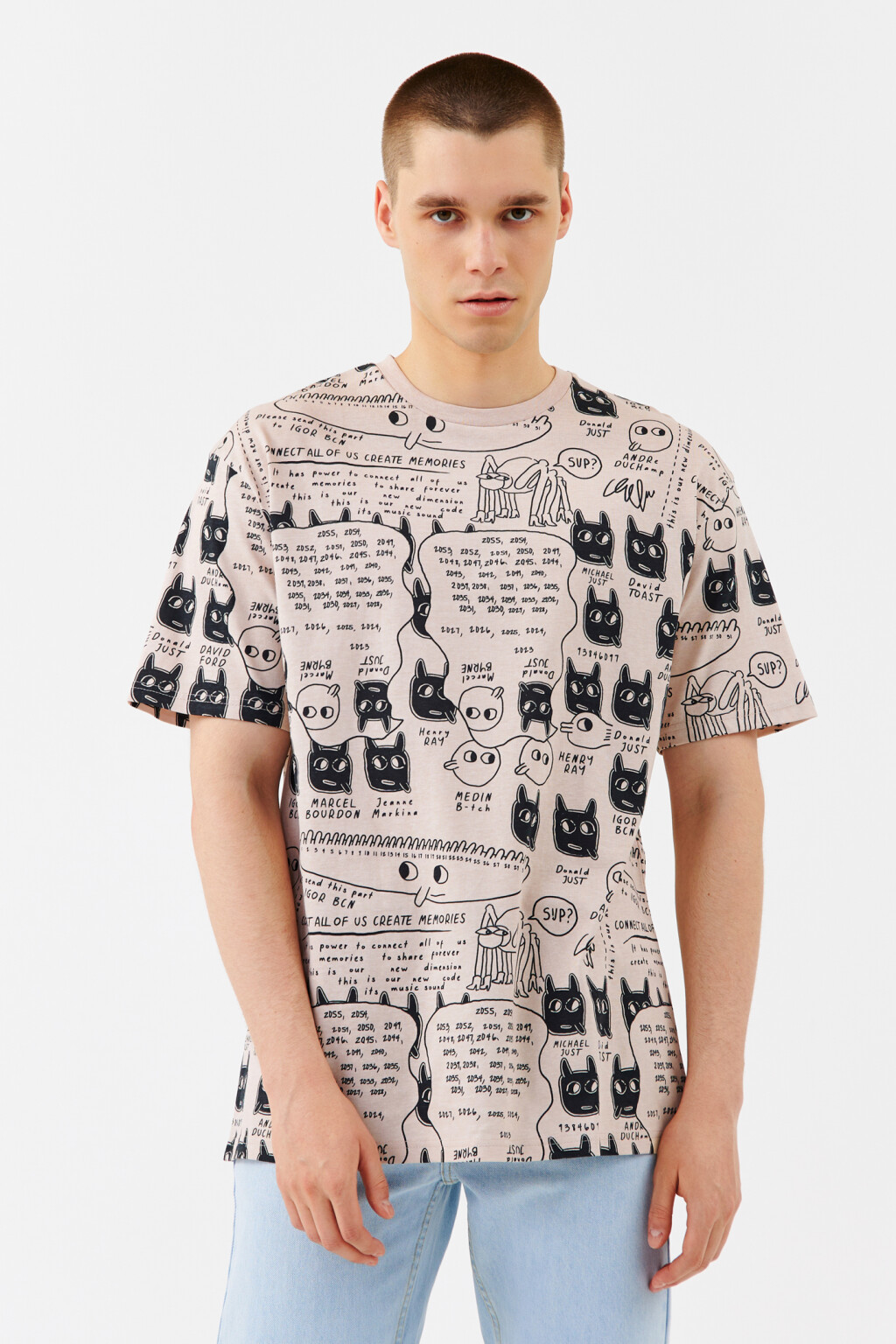 Футболка с принтом в стиле манга - цвет бежевый - 1