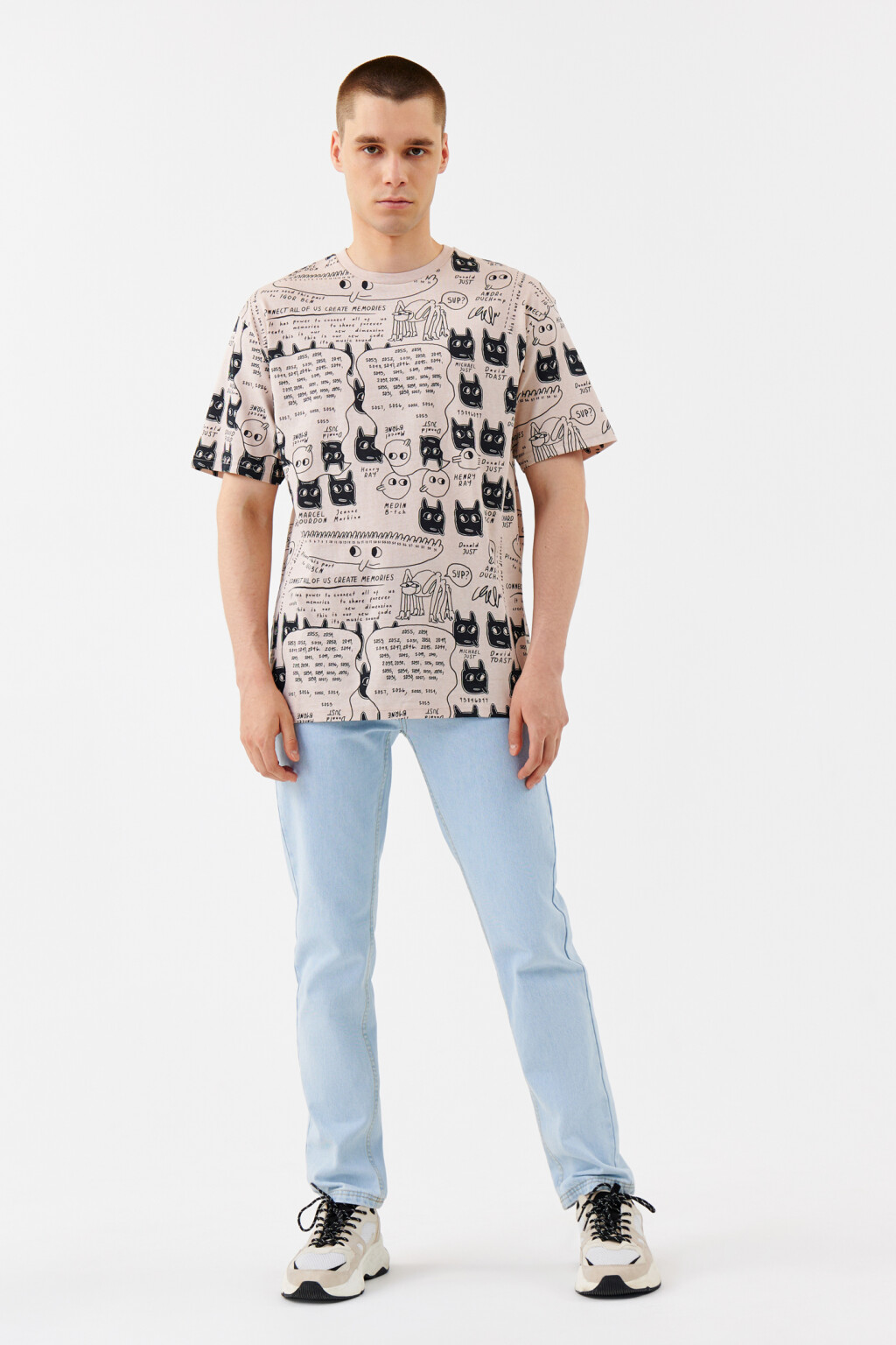 Футболка с принтом в стиле манга - цвет бежевый - 4