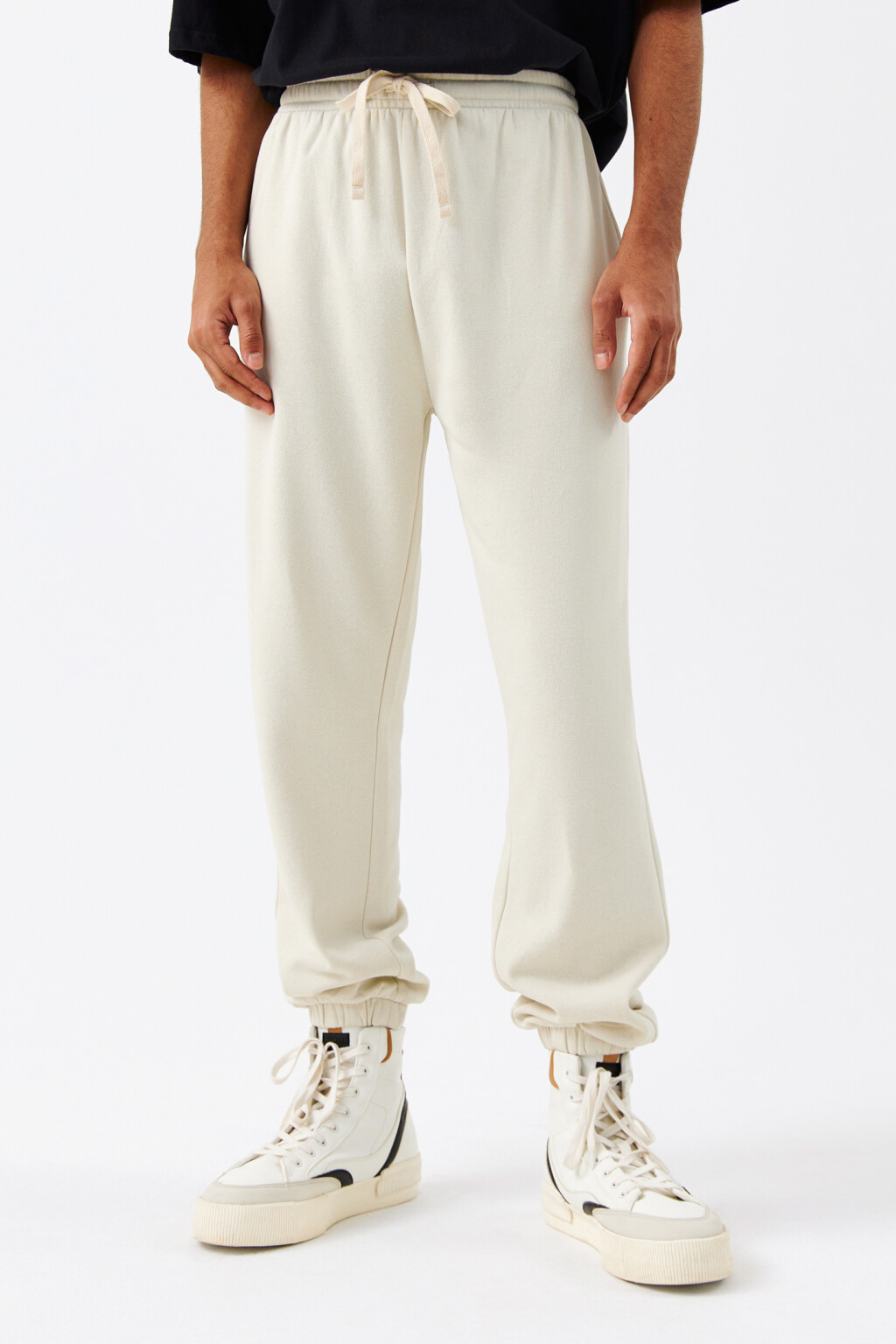 Брюки-джоггеры с поясом на завязках - цвет бежевый - 1