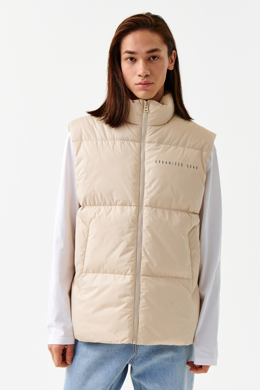 Жилет стеганый с воротником-стойкой - цвет бежевый - 1