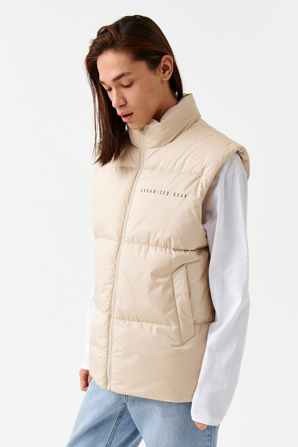 Жилет стеганый с воротником-стойкой - цвет бежевый - 3