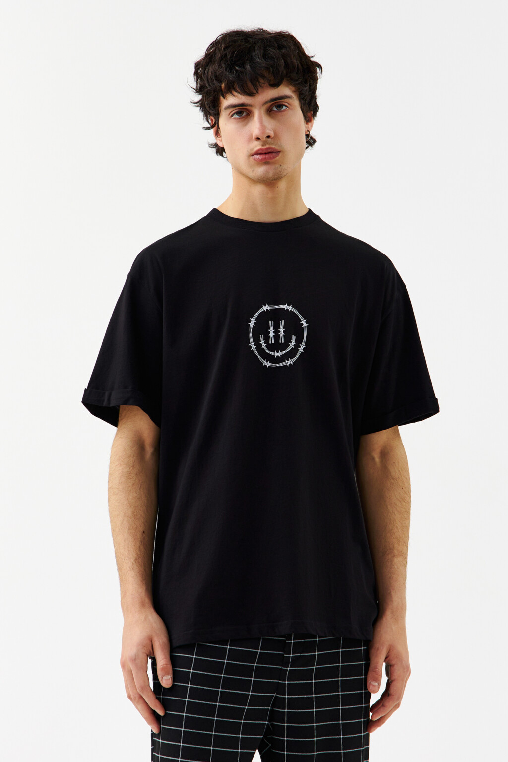 Футболка хлопковая с принтом - цвет черный - 1