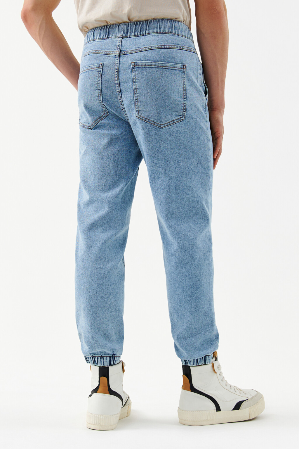 Джоггеры джинсовые с поясом на завязках - цвет голубой - 2