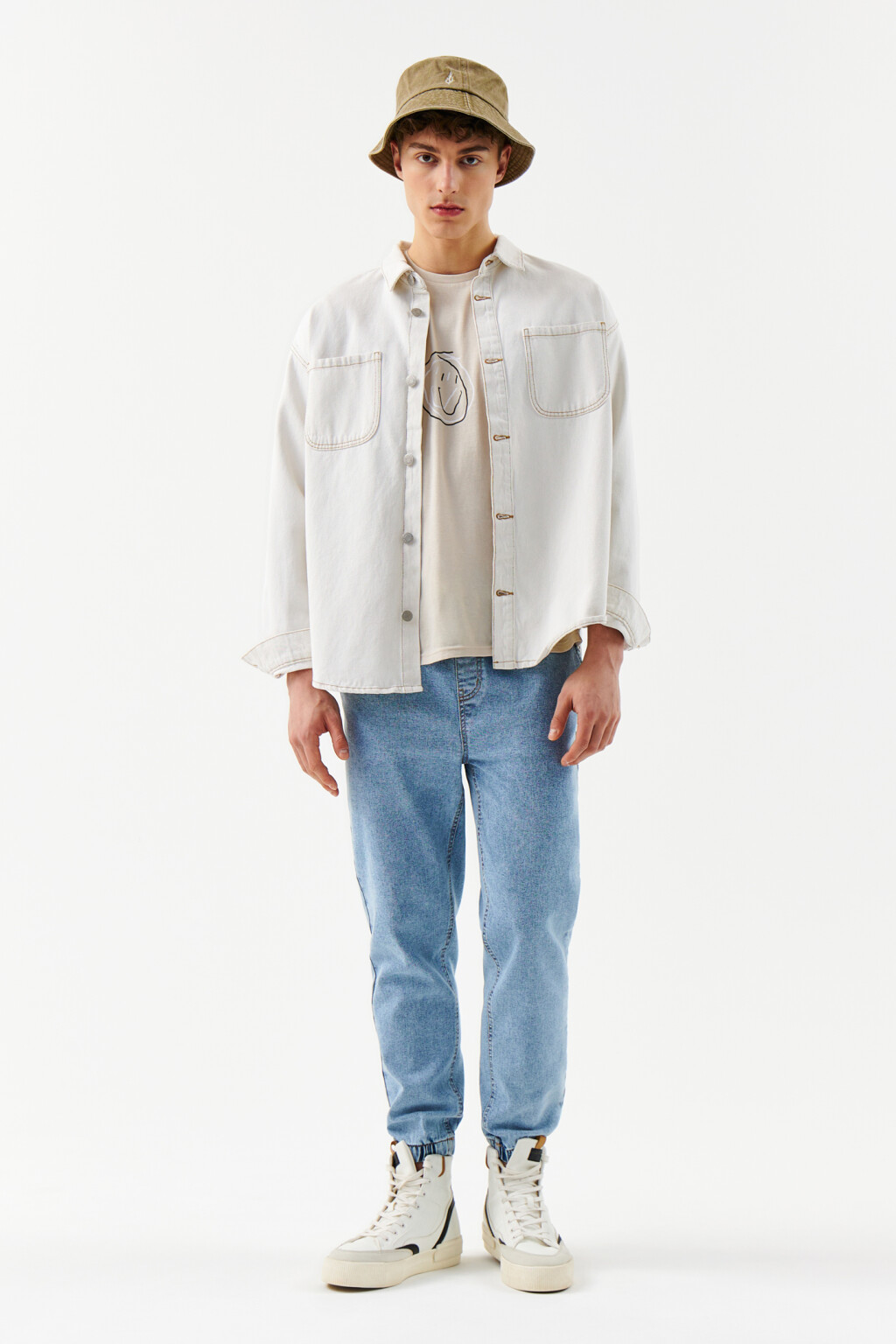 Джоггеры джинсовые с поясом на завязках - цвет голубой - 4