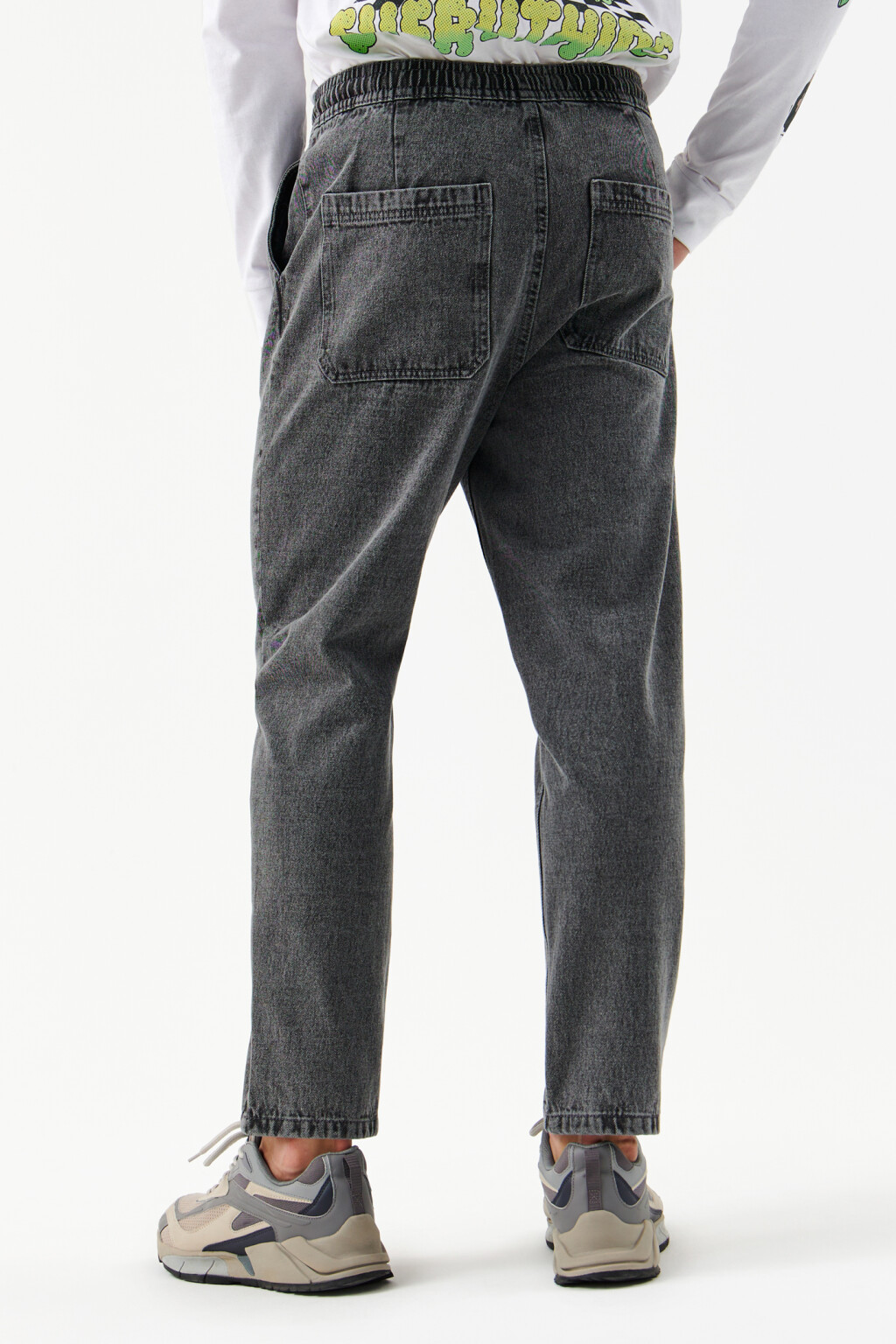 Джоггеры джинсовые с поясом на завязках - цвет серый - 2