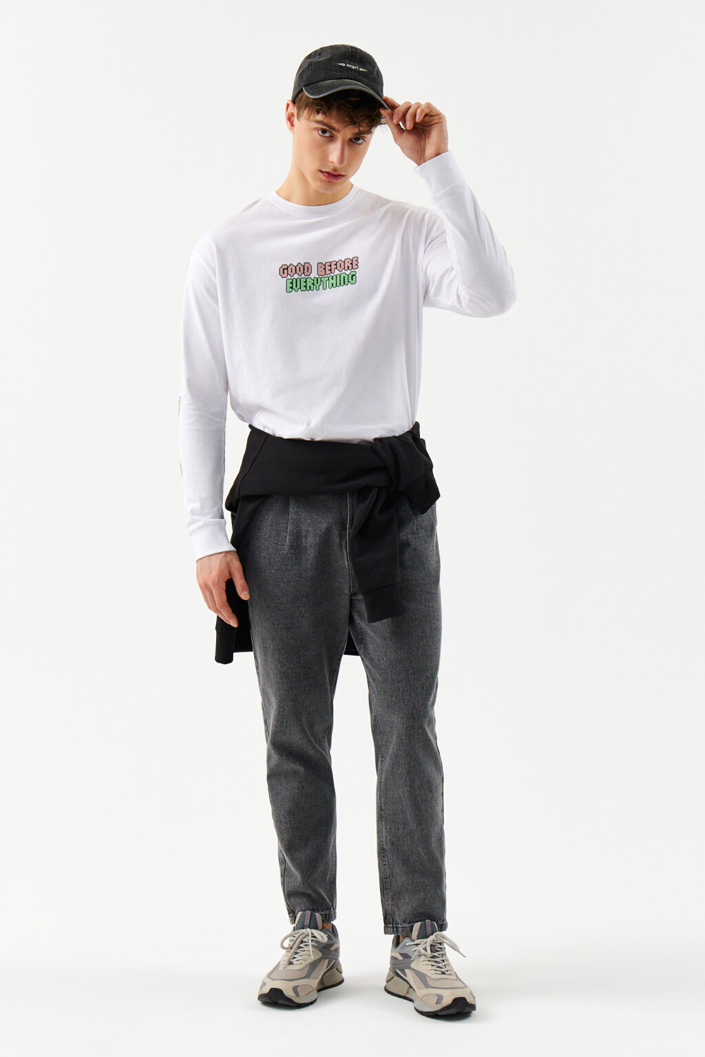 Джоггеры джинсовые с поясом на завязках - цвет серый - 4