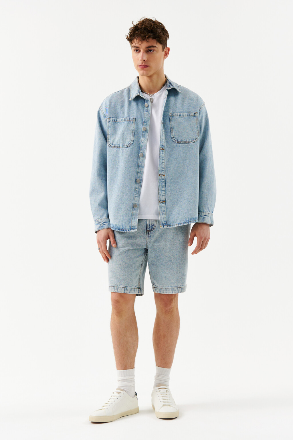 Футболка хлопковая с v-образным вырезом - цвет белый - 4