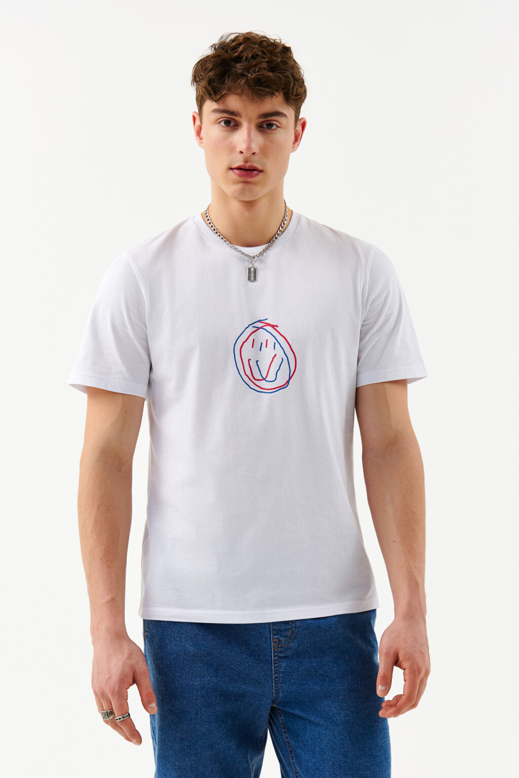 Футболка хлопковая с принтом - цвет белый - 1