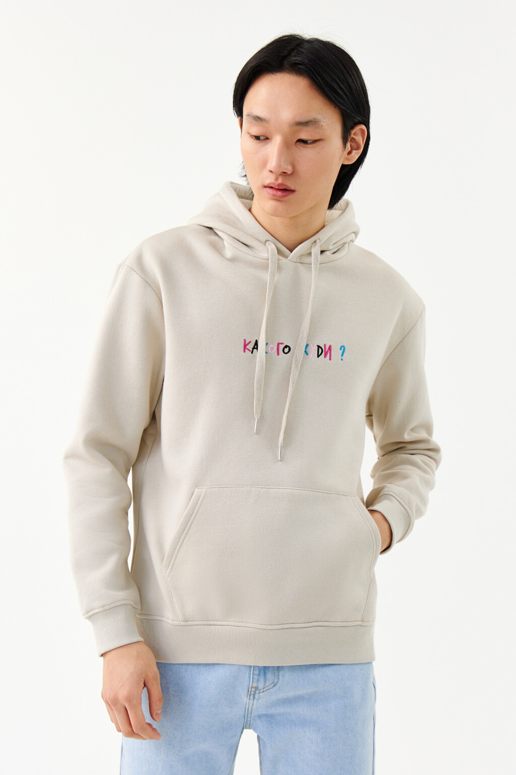 Худи с капюшоном и карманом-кенгуру - цвет бежевый - 1