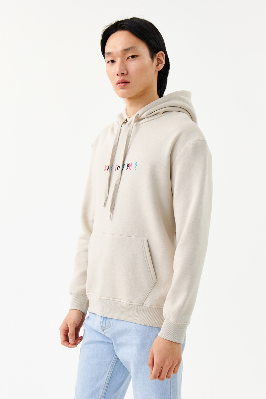 Худи с капюшоном и карманом-кенгуру - цвет бежевый - 3